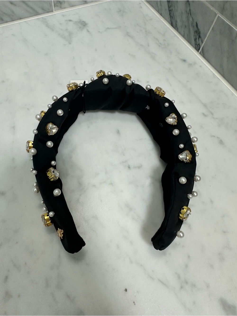 Lele Sadoughi Black Headband with Pearls & Gold Crystals - Picture 3 of 3